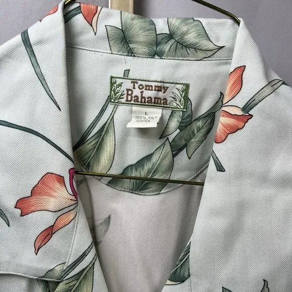 Tommy Bahama Size L UK 12/14 Pure Silk Summer Blouse Tie Front Crop Top Tropical - Picture 4 of 7